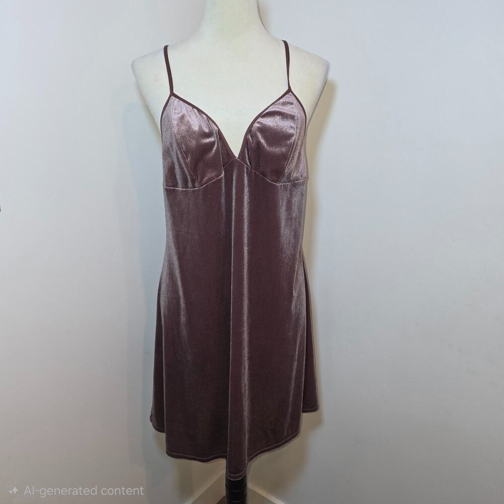 Womens Babydoll Chemise Velvet Lace Back Small Brown Coquette Slip Dress